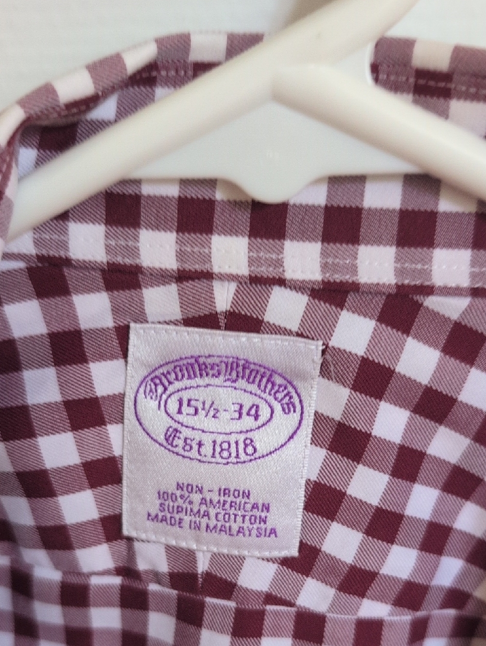 Brooks Brothers Men's Burgundy and White Gingham Button-Down Shirt